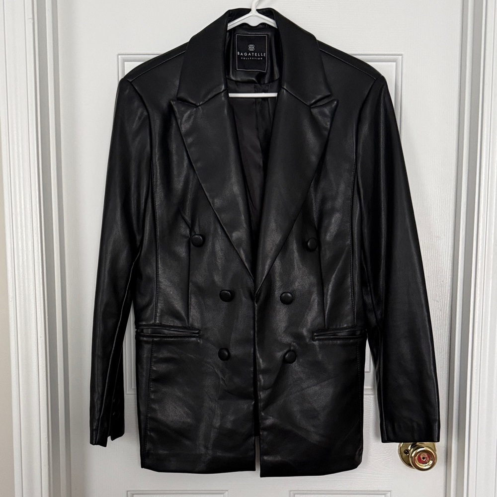 Bagatelle Collection Women’s Black Faux Leather Double-Breasted Blazer Size M - Picture 1 of 9